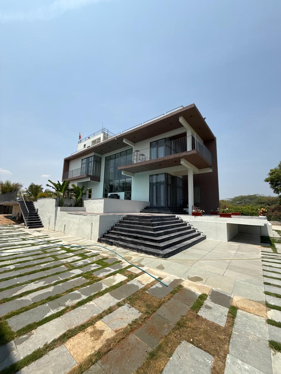 Luxury farmhouse exterior front view